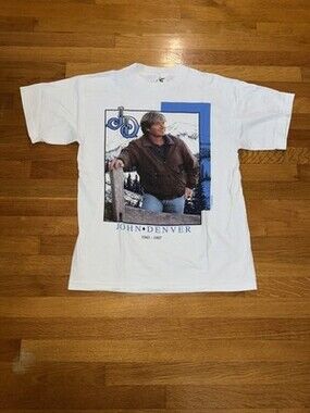 Vintage John Denver Memorial Graphic Shirt White Size L Made In USA 100% Cotton